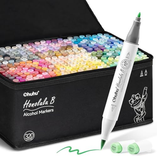 Ohuhu Refillable 320 Colors Alcohol Markers Brush Tip- Double Tipped Alcohol-based Art Sketch Marker Set for Artist Adults Coloring Illustration - Honolulu B of Ohuhu Markers -Brush & Fine Dual Tips | Amazon (UK)