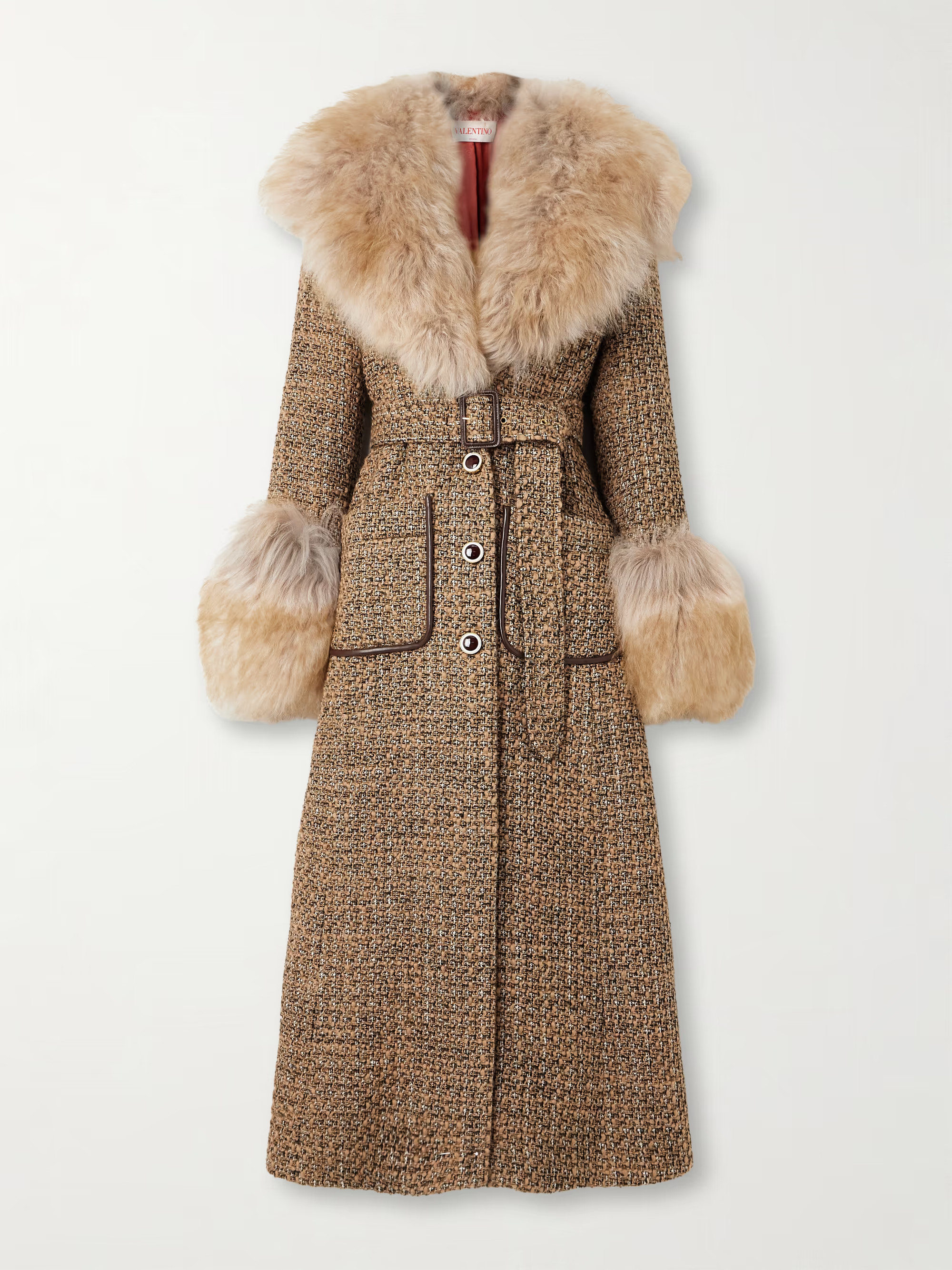 Faux fur-trimmed belted wool-blend tweed coat | NET-A-PORTER (US)