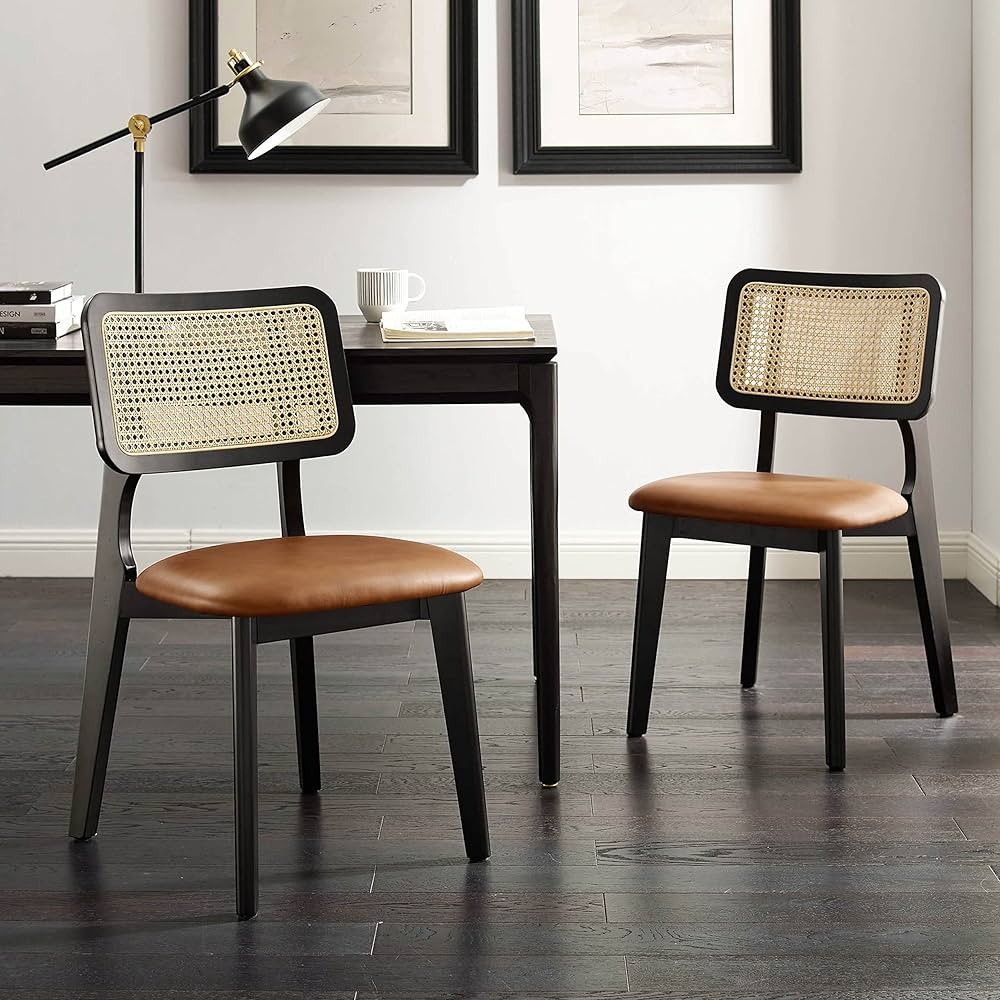 Art Leon Rattan Dining Chairs - Genuine Leather Kitchen Chairs, Mid Century Modern Dining Room Ch... | Amazon (US)