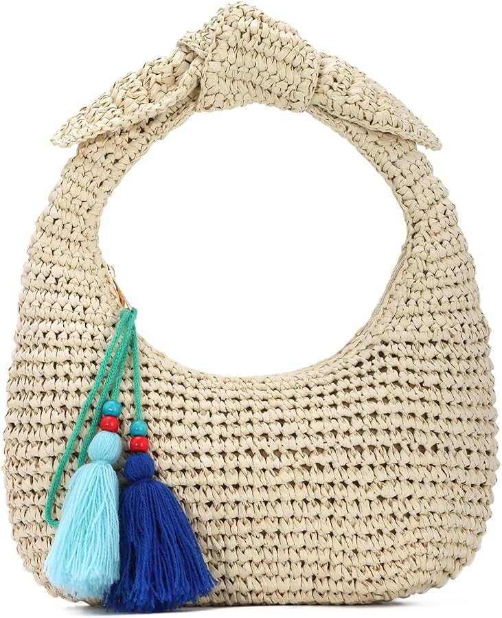LHHMZ Women Straw Bow Clutch Knotted Summer Beach Handbags Woven Tote Bag for Party Wedding Vacat... | Amazon (UK)