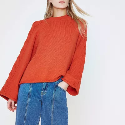 Red wide cable knit sleeve jumper | River Island (UK & IE)