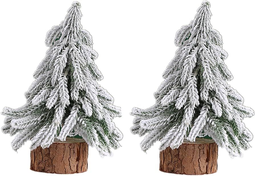 2 Pack Tabletop Snow Mini Christmas Tree, 7 inch Artificial Flocked Desktop Christmas Tree with W... | Amazon (US)