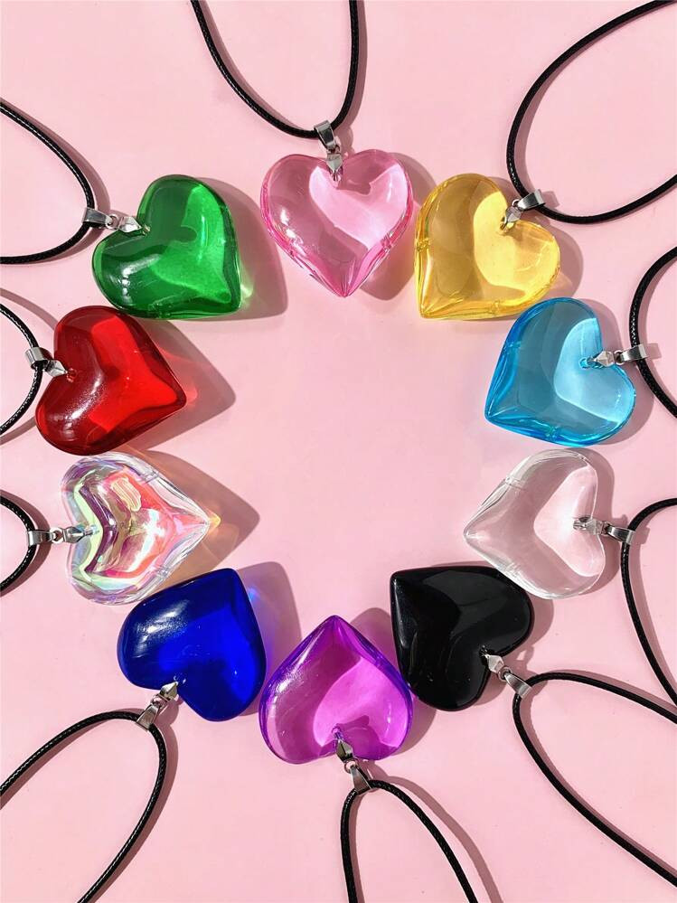 1st Minimalistische En Unieke 35mm Gekleurde Glazen Grote Hart Hanger Ketting, Geschikt Voor Dagelijks Gebruik Valentijnsdag | SHEIN