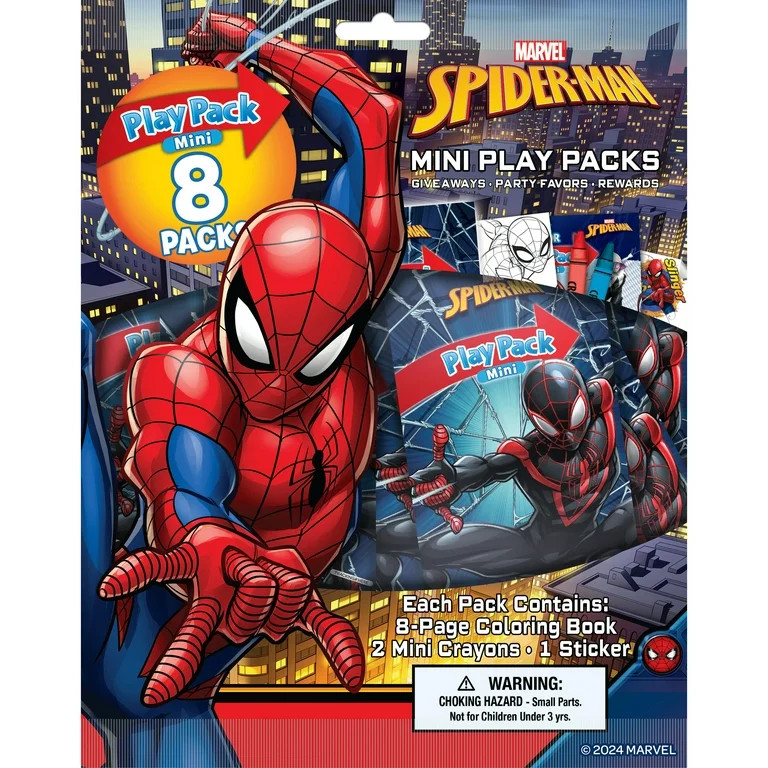 Marvel Spider-Man 8 Count Mini Play Pack with Small Coloring Book and Crayons, Paper Party Favors | Walmart (US)