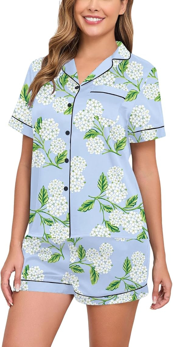 Women Satin Pajamas Set 2 Piece Button Down Short Sleeve Soft Sleepwear with Pockets | Amazon (US)