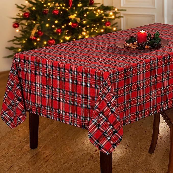 Christmas Tablecloth Red Plaid Tablecloth Christmas Decorations Polyester Rectangle Checkered Tab... | Amazon (US)
