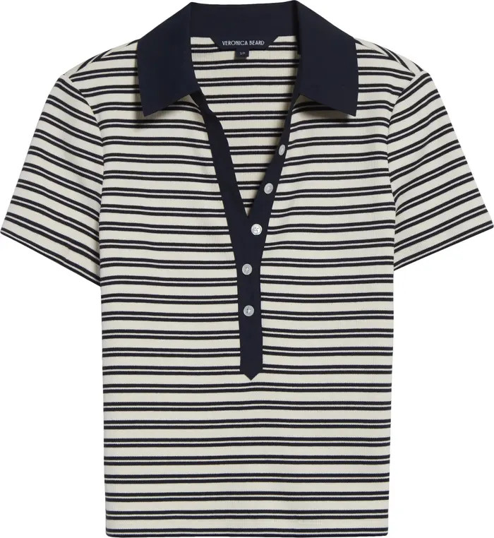 Veronica Beard Kearney Stripe Rib Stretch Cotton Polo | Nordstrom | Nordstrom