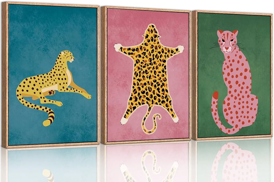 Ausril Cheetah Animals Framed Canvas Wall Art Set, Leopard Preppy Room Wall Decor, Modern Boho Ca... | Amazon (US)
