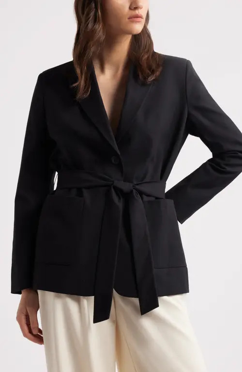 Nordstrom Single Breasted Belted Blazer in Black at Nordstrom, Size X-Large | Nordstrom