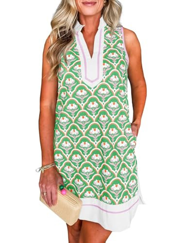 Cicy Bell Womens Summer Floral Print Mini Dress V Neck Sleeveless Color Block Boho Dresses Casual Beach Vacation Outfits | Amazon (US)
