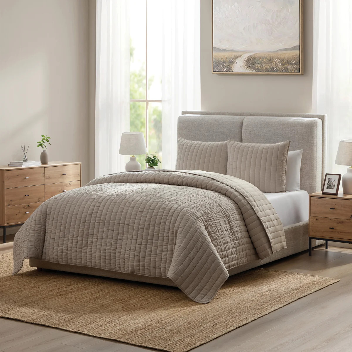 Details By Becki Owens Di Stripe 3-Piece Poly Cotton Gauze Quilt Set, King | Wayfair North America