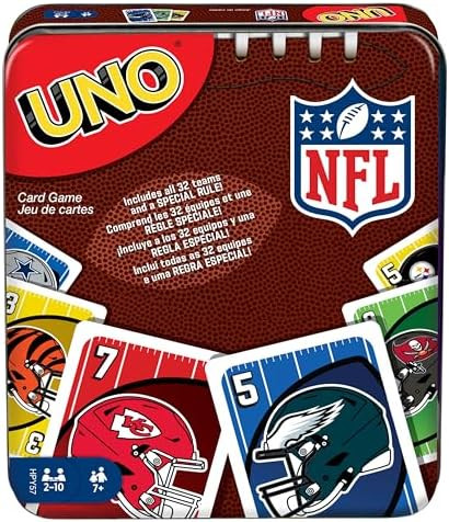 Mattel Games UNO NFL Card Game in Storage Tin Box for Kids, Adults, Parties & Travel with NFL Tea... | Amazon (US)