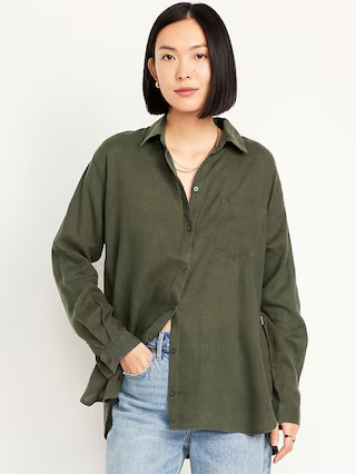 Linen-Blend Button-Down Boyfriend Shirt | Old Navy (US)