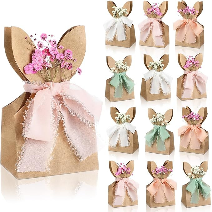 Affrolling 24 Pcs Boho Bow Easter Bunny Party Favor Bags DIY Bunny Gift Boxes with Neutral Bow Ri... | Amazon (US)