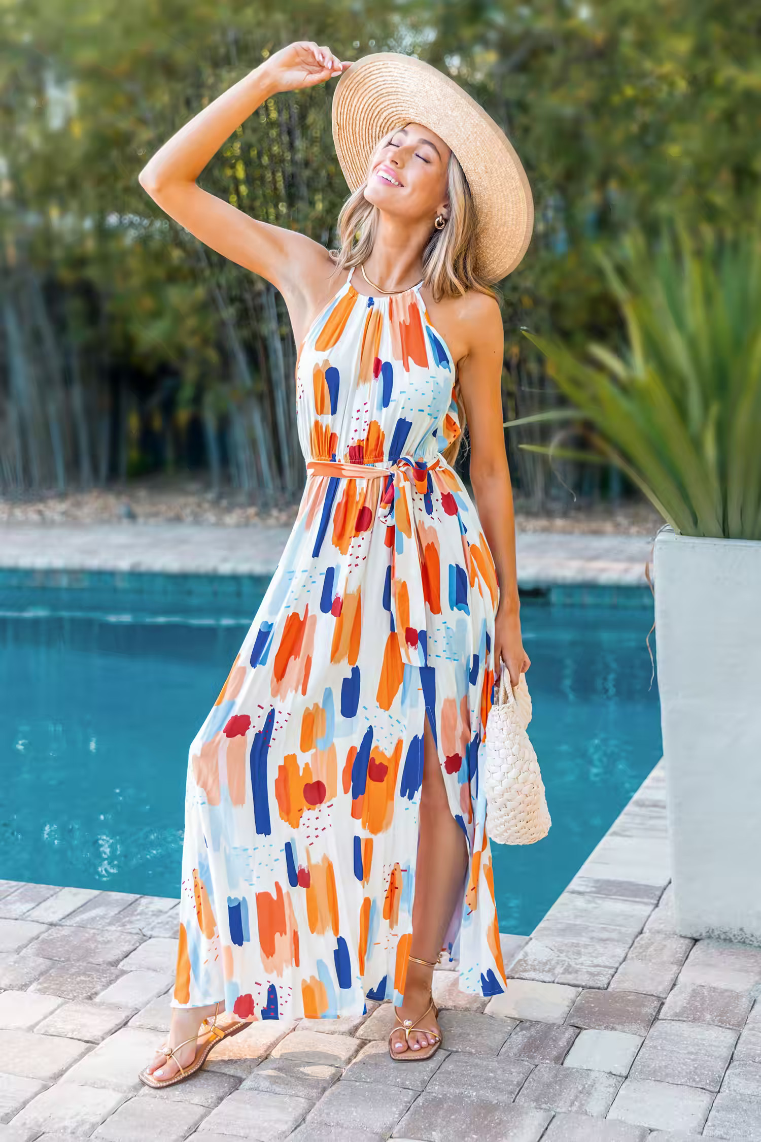 Abstract Print Waist Tie Maxi Dress | Cupshe US