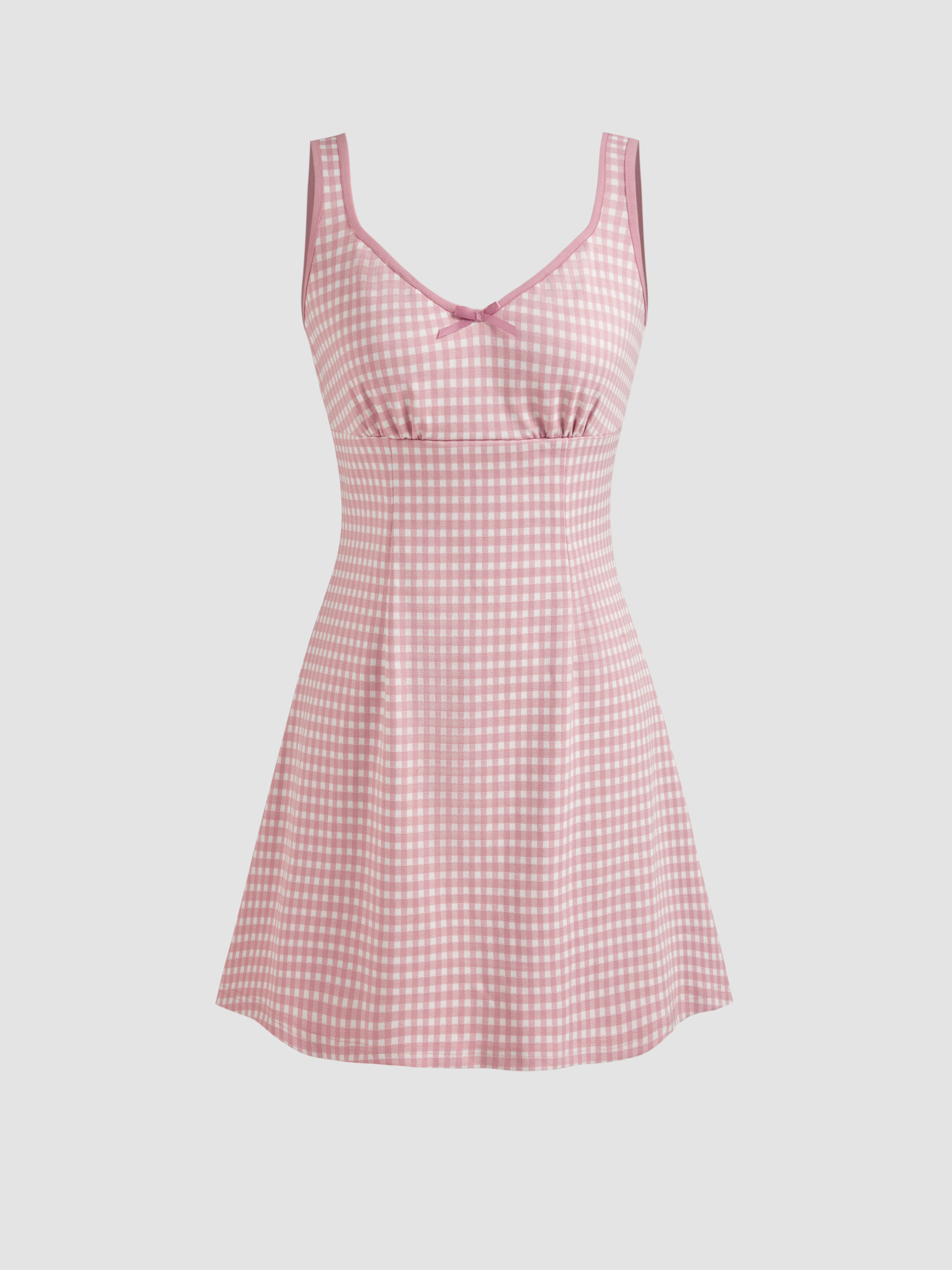 Sun Dresses Mini Dresses Coquette Gingham Dress Picnic Dress Knit Fabric V-neck Check Bowknot Min... | Cider