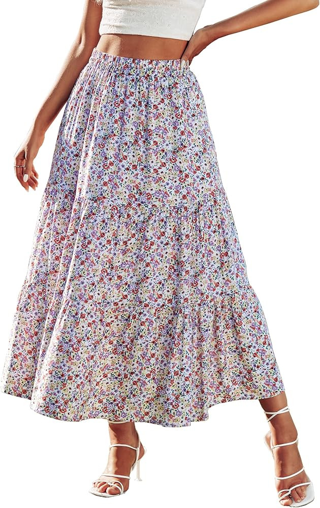 KIRUNDO Women's 2025 Spring Summer High Waist Boho Floral Maxi Skirt Casual Flowy Swing Pleated A... | Amazon (US)