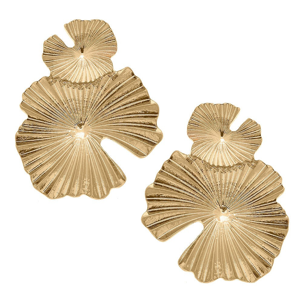 Trista Ginkgo Statement Earrings in Worn Gold | CANVAS