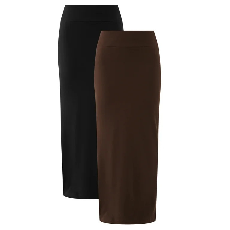 No Boundaries Ribbed Maxi Skirt, 2-Pack, Women’s | Walmart (US)
