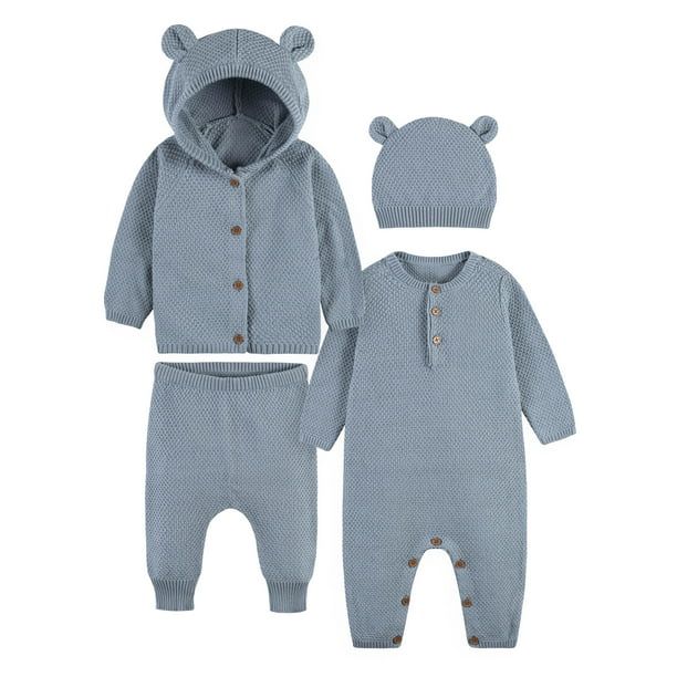 Modern Moments by Gerber Baby Boys Sweater Knit Coverall, Cardigan, & Pant Outfit Set, 4-Piece, N... | Walmart (US)
