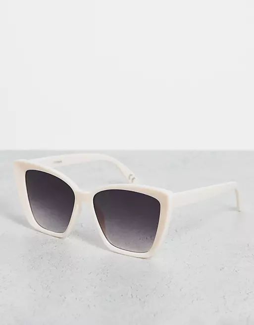 Topshop oversize plastic chamfered cateye sunglasses in cream | ASOS (Global)