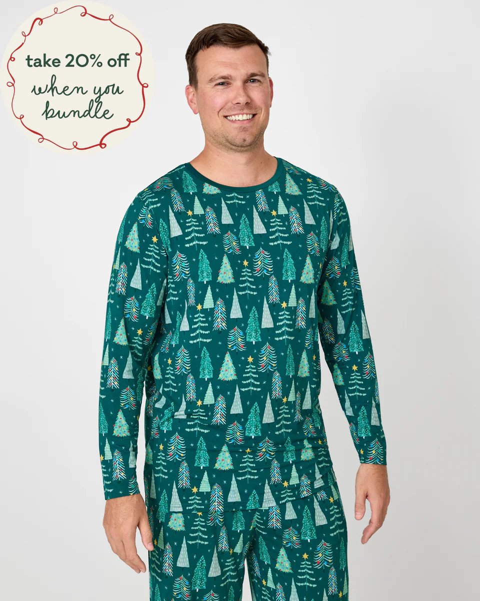 Twinkling Trees Men's Long Sleeve Pajama Top | Little Sleepies