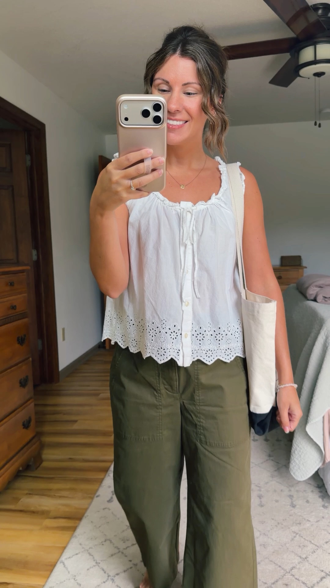 small in my denim shirt, xs in my little white top (sold out—linked similar). 24 short/petite in my pants and 6 in my croc sandals.

#LTKPetite #LTKootd #LTKSeasonal