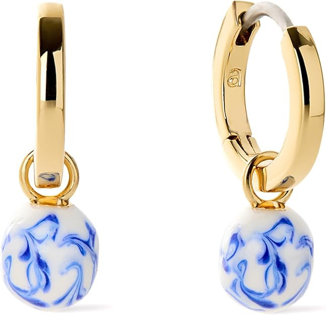 Ana Luisa Frida Pearl Huggie Hoops - 14K Gold Plated & Silver Rhodium Plated Drop Hoop Earrings w... | Amazon (US)