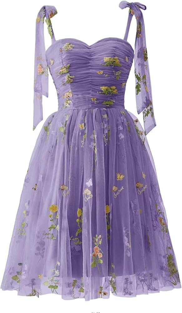 Xijun Short Homecoming Dresses Teens Flower Embroidery Tulle Knee Length Prom Dress Cocktail Part... | Amazon (US)