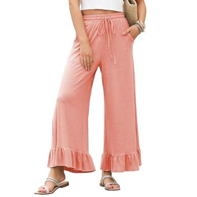 EVALESS Womens Wide Leg Pants Drawstring Elastic High Waisted Ruff… | Amazon (US)