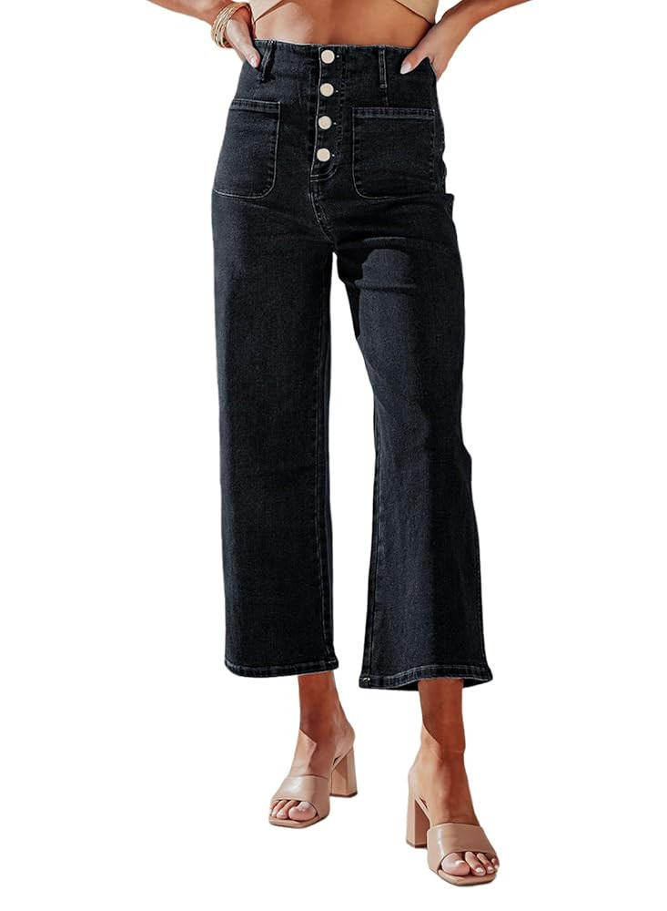 Sidefeel Women's Wide Leg Jeans High Waisted Zimbaplatinum Stretchy Straight Leg Jeans Buttoned L... | Amazon (US)