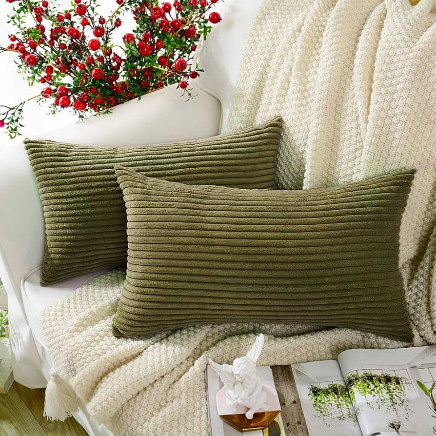 Amazon.com: MERNETTE Pack of 2, Corduroy Soft Decorative Square Throw Pillow Cover Cushion Covers... | Amazon (US)