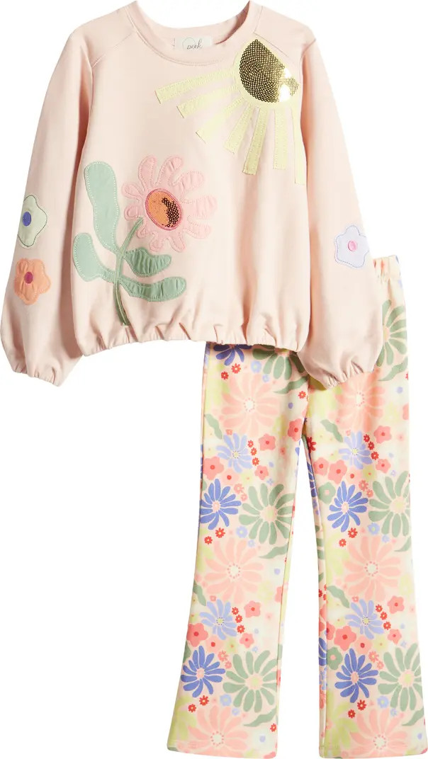 Peek Aren't You Curious Kids' Floral Appliqué Sweatshirt & Print Pants Set | Nordstrom | Nordstrom