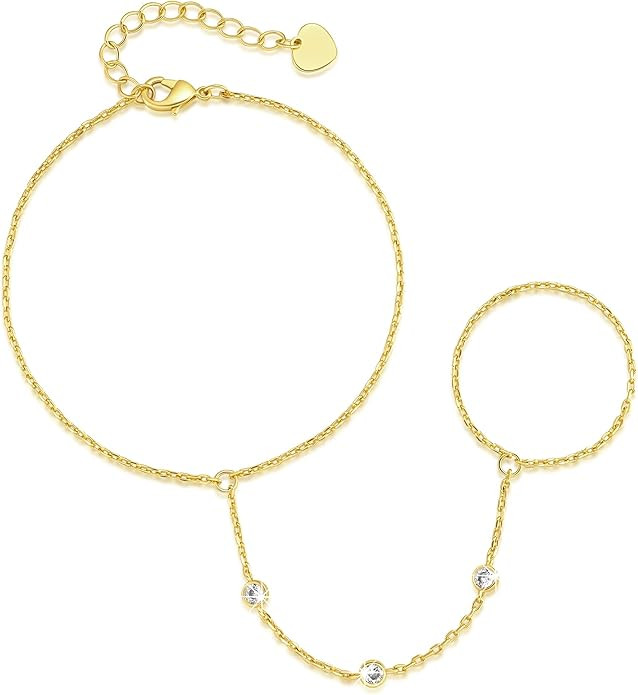 Gold Bracelets for Women 14K Gold Bracelet for Women Hand Chain Bracelet for Womens Trendy with C... | Amazon (US)