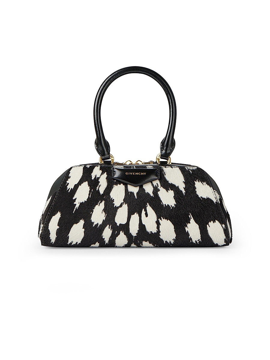 Women's Mini Antigona East-West Bag in Leopard Pony Effect Leather - Black White | Saks Fifth Avenue