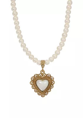 1928 Jewelry Faux Pearl Heart Shaped Necklace 15" Adj, White | Belk
