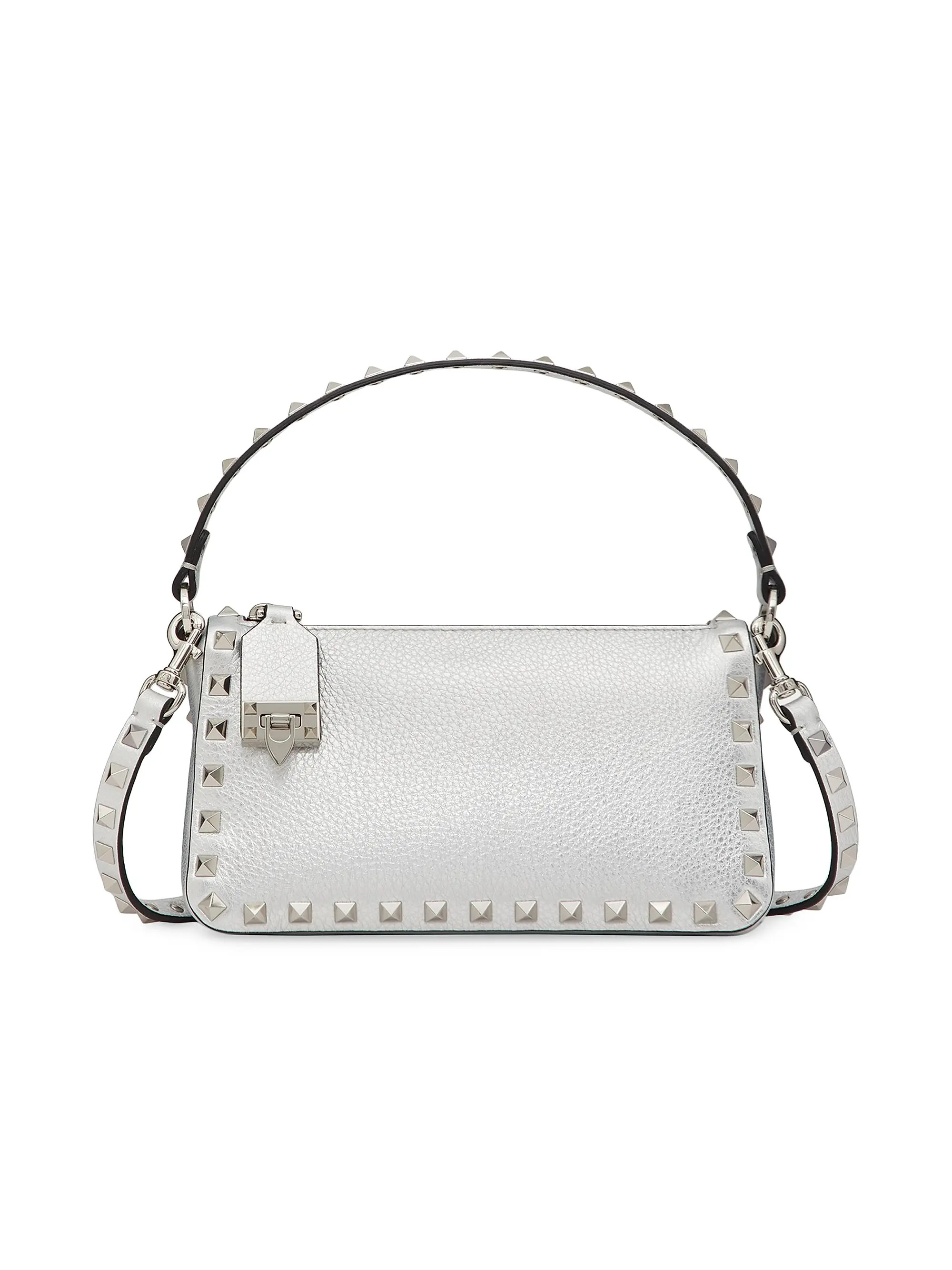 Valentino Garavani Small Rockstud Grainy Metallic Calfskin Crossbody Bag | Saks Fifth Avenue | Saks Fifth Avenue