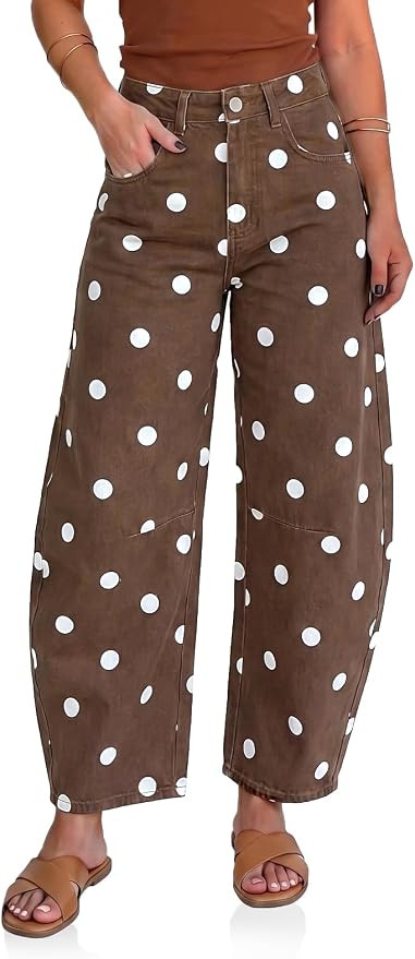 Cicy Bell Womens Polka Dot Barrel Jeans Baggy Wide Leg Denim Pants | High Waisted,Boyfriend Style... | Amazon (US)