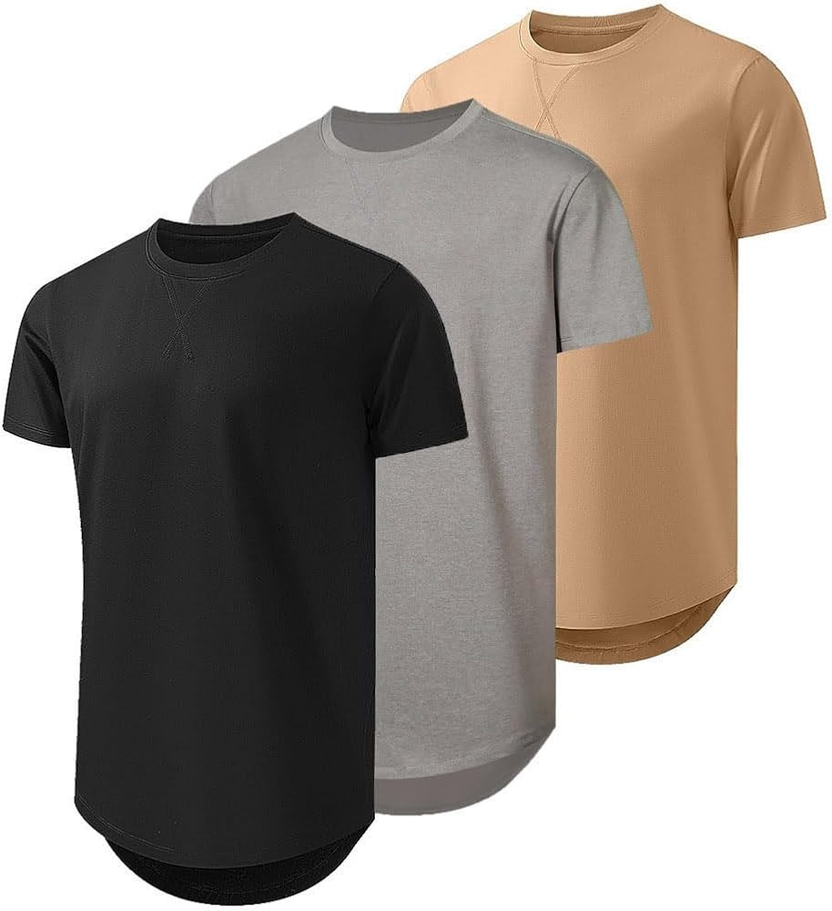 JMIERR Mens 3 Pack Cotton Hipster Hip Hop Longline Crewneck T-Shirt | Amazon (US)