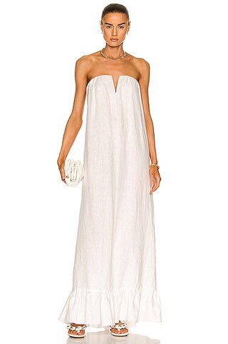 ADRIANA DEGREAS Solid Strapless Long Dress in Off White | FWRD | FWRD 