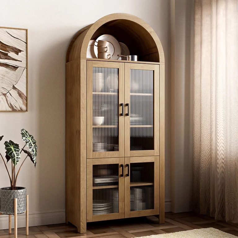 Natrual Arched Cabinet, Wood Tall Storage Cabinet | Walmart (US)