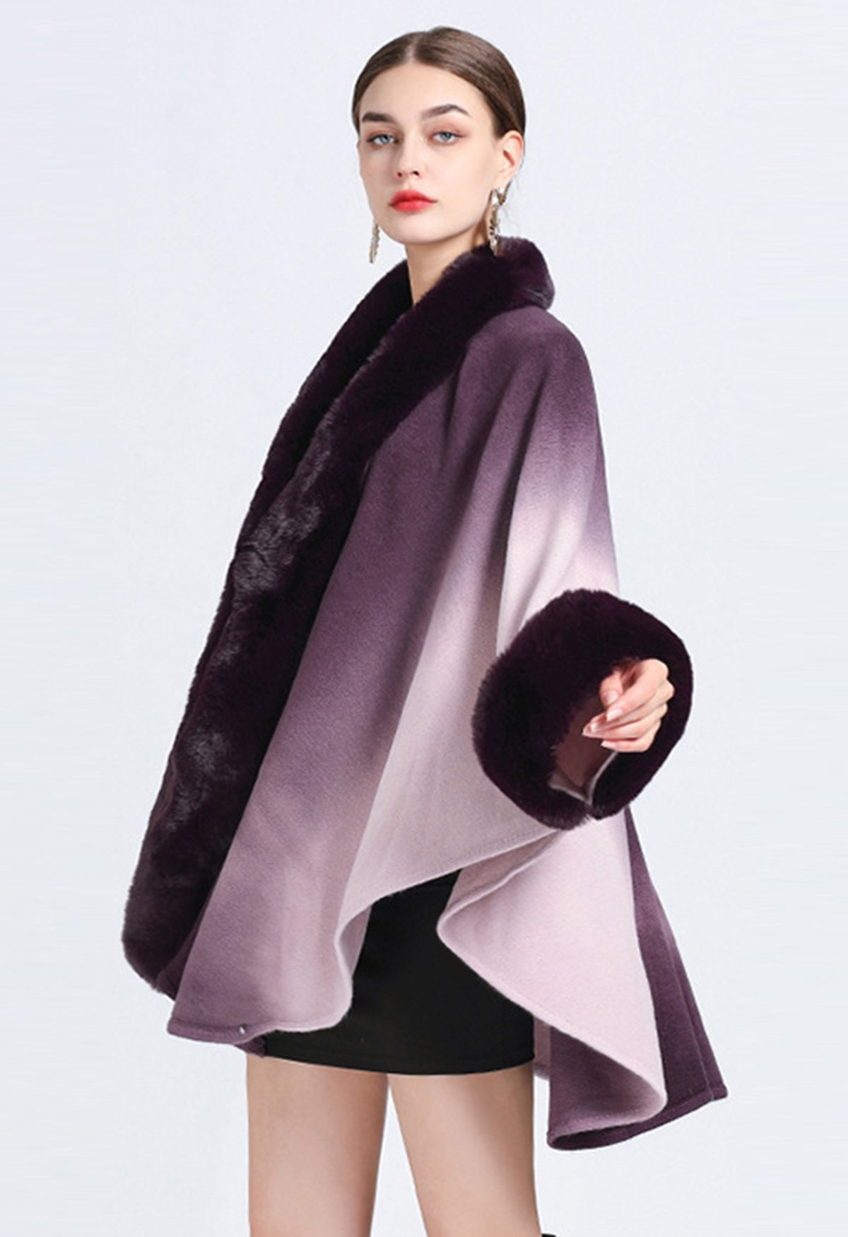 Faux Fur Tie Dye Knitted Poncho | Chicwish