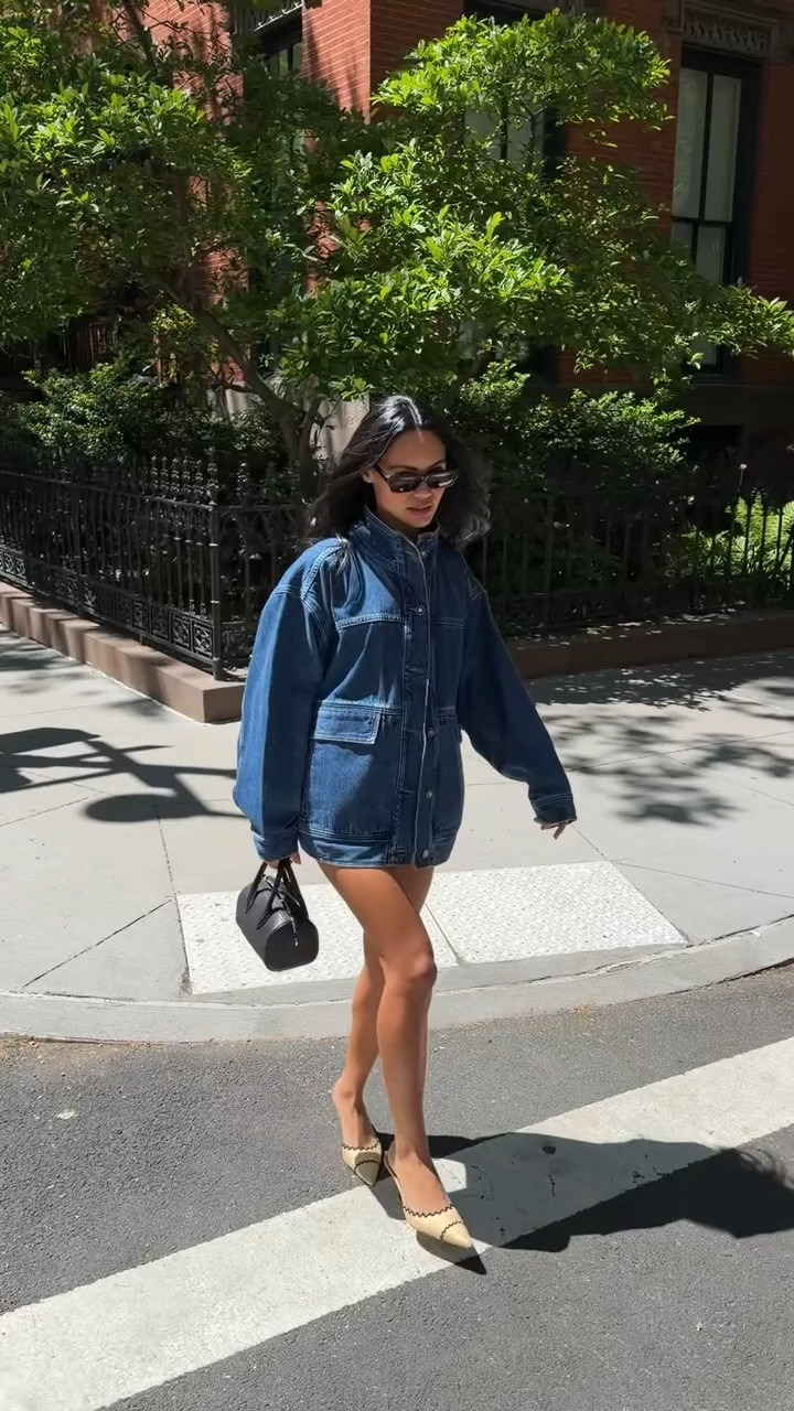 nyc ootd favorite daughter oversized denim jacket + revolve shorts

#LTKdayinmylife #LTKootd #LTKSeasonal