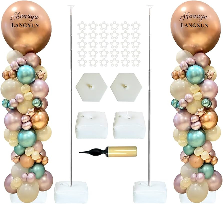 LANGXUN 2 Sets Adjustable 7ft DIY Balloon Column Stand Kits For Birthday Decorations, Wedding Dec... | Amazon (US)