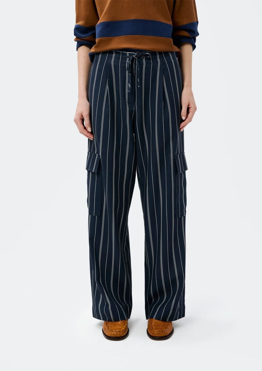 calça feminina cargo fio tinto com linho - azul | Hering (BR)