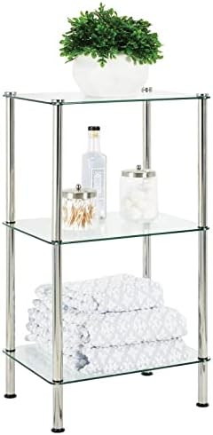 mDesign Bathroom Floor Storage Rectangular Tower, 3 Tier Open Glass Shelves - Compact Shelving Di... | Amazon (US)