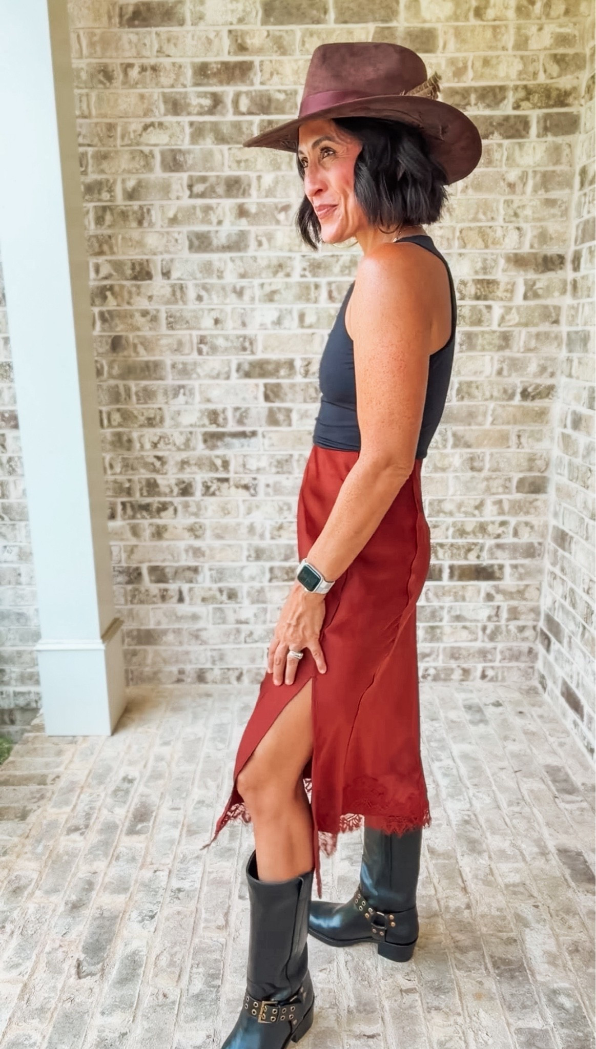 Country concert style, but make it glam. 🤠✨ My black Dolce Vita boots, rust satin lace-trim midi skirt, black tank, and cowboy hat are giving elevated western fashion without looking costume-y. This outfit is perfect for country concerts, Nashville trips, fall transition outfits, and anyone embracing the cowgirl glam trend.


#LTKStyle #WesternFashion #CowgirlGlam #DolceVitaBoots #FallStyleInspiration

#LTKgrwm #LTKOver40 #LTKSeasonal