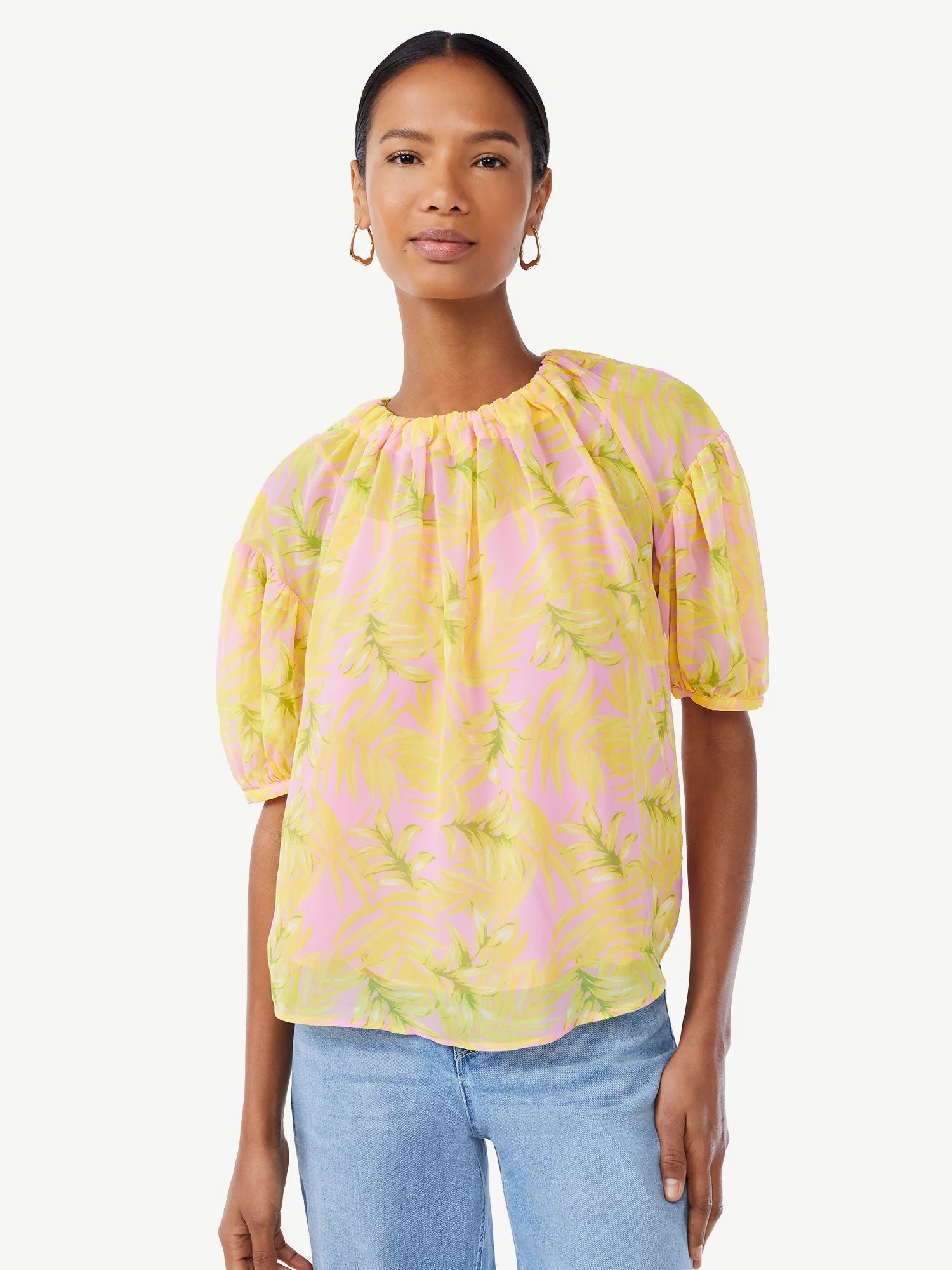 Scoop Women's Puff Sleeve Floral Print Top | Walmart (US)