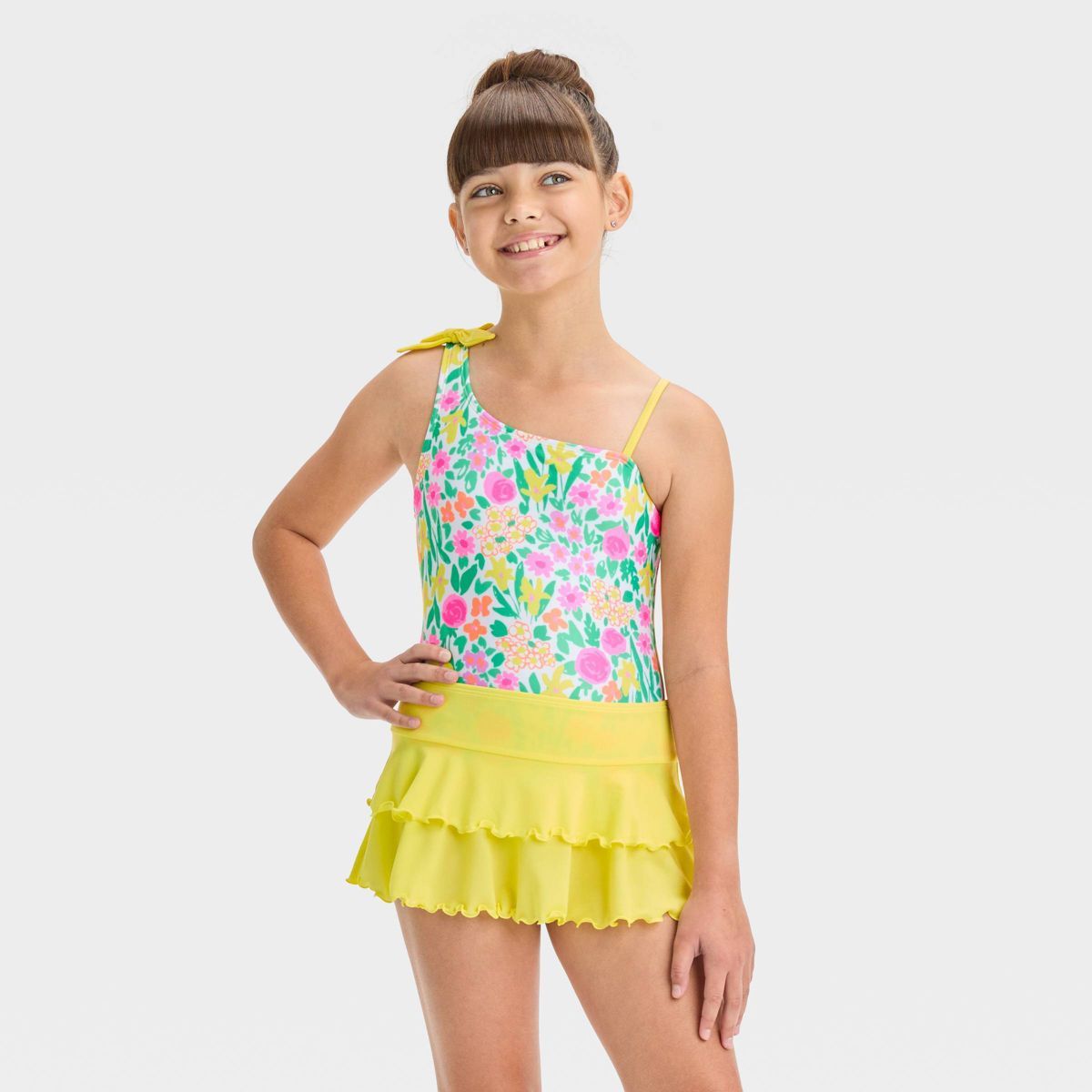 Girls' Easter Floral Printed One Piece Swimsuit Set - Cat & Jack™ XL | Target