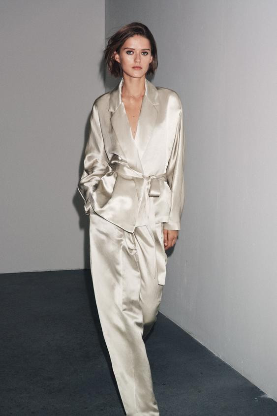 ZW COLLECTION SATIN PLEATED PANTS | Zara US